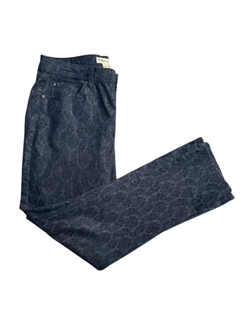 Tribal Navy Floral Damask Stretch Straight Leg Jeans Size 12